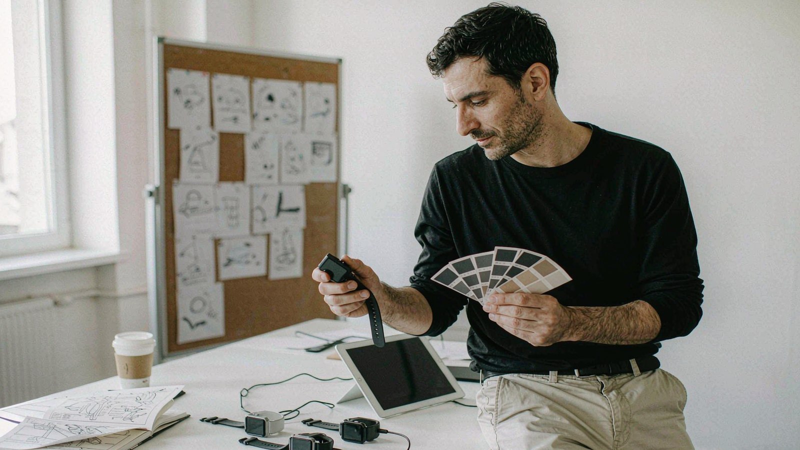 Spanish brand manager reviewing smart watch strap colours